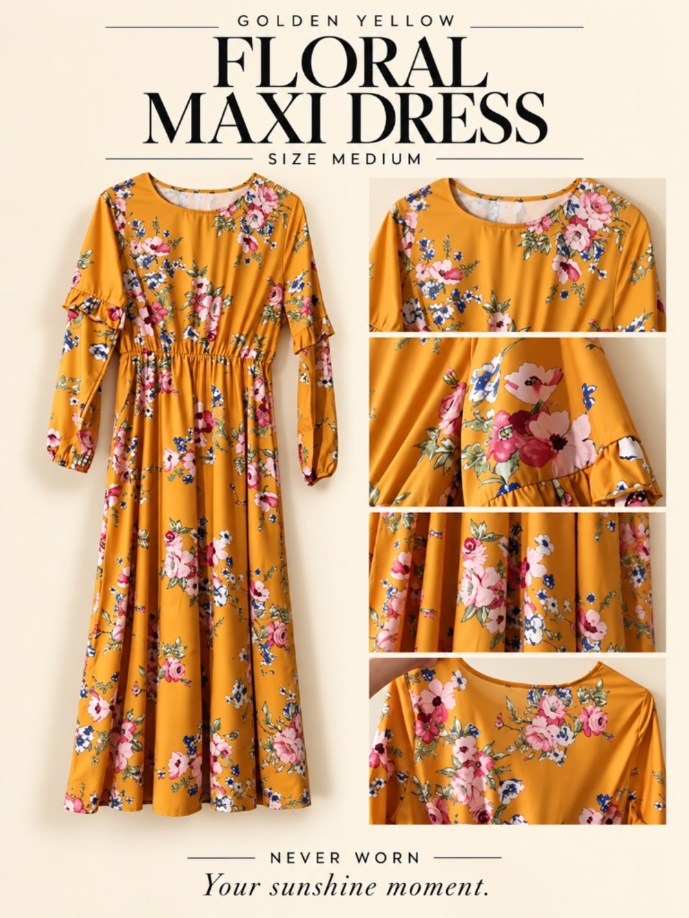 Yellow Floral Long Sleeve Maxi Dress
